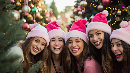 friends pink santa hatの素材