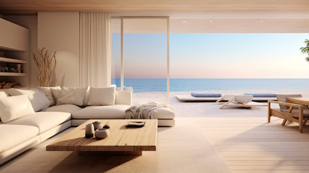 room blurred beach home interiorの素材