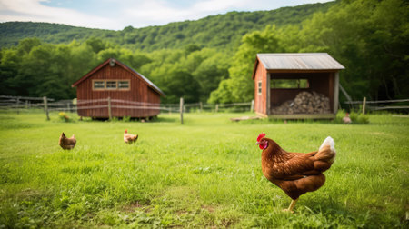 rustic country chicken farmの素材