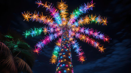 night christmas lights palm treeの素材