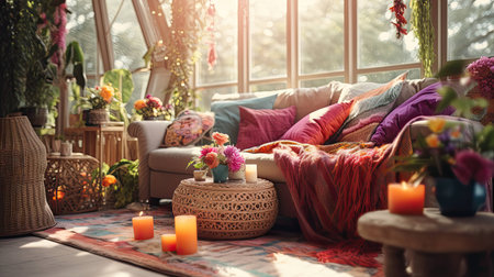 vibrant blurred boho home interiorの素材