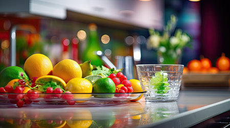 vibrant blurred home interior kitchenの素材