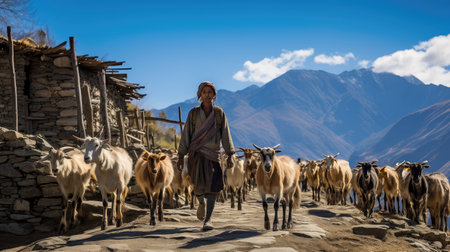 mountain herd goat farmの素材