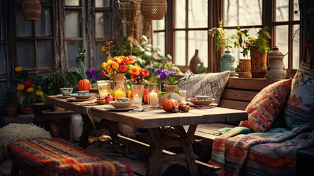 wooden blurred boho interiorの素材