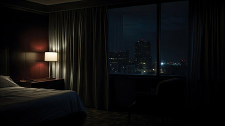 window dark hotel roomの素材