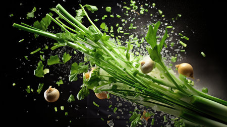 spices falling green onionの素材