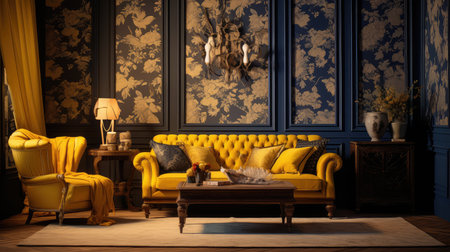 opulence yellow vintage wallpaperの素材