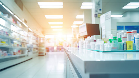 medications blurred pharmacy interiorの素材