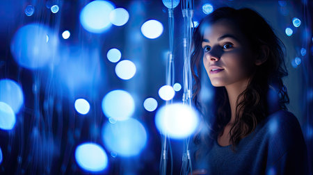 focus blue bokeh lightsの素材