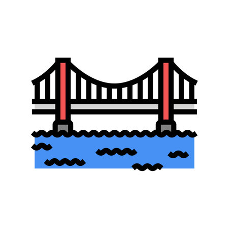 suspension bridge color icon vector illustrationのイラスト素材