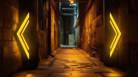 alleyway yellow neon lightの素材