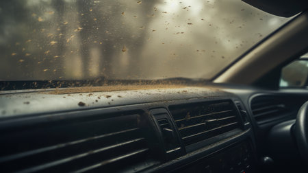 dust blurred dirty car interiorの素材