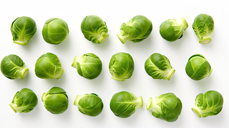 green brussel sprouts on white backgroundの素材