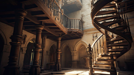 staircase blurred medieval building interiorの素材