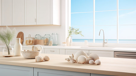 airy blurred coastal interior mockupの素材