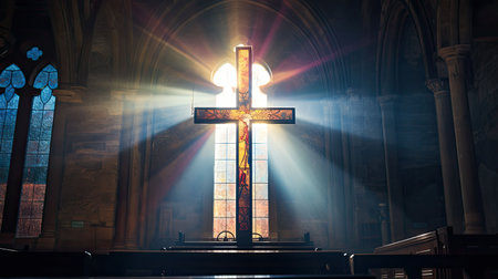 stained cross with lightの素材