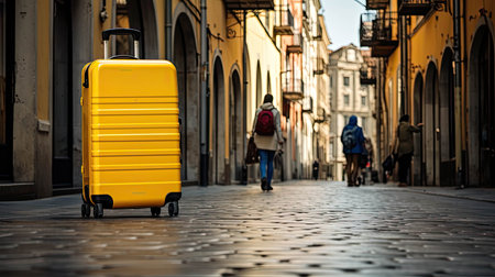 wanderlust yellow suitcaseの素材