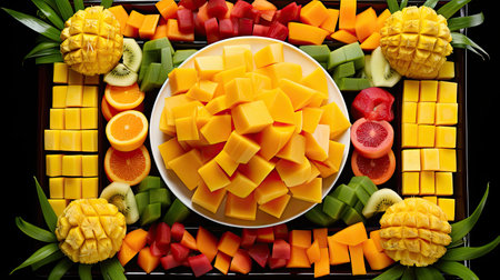 cubes cut mango fruitの素材