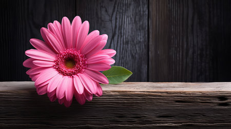 vibrant pink daisy on woodの素材