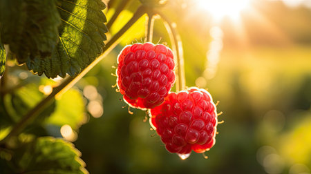 red garden raspberry fruitの素材