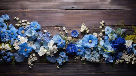 wooden blue floral borderの素材