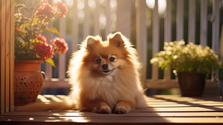 porch dog in the sunの素材