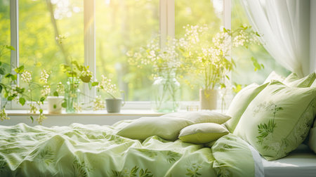 cozy blurred green interior designの素材