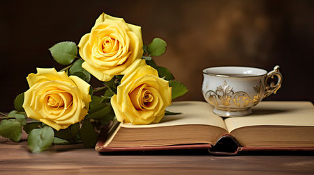 wooden yellow rose backgroundの素材