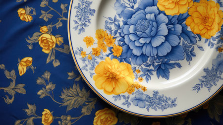 delicate blue and yellow patternの素材