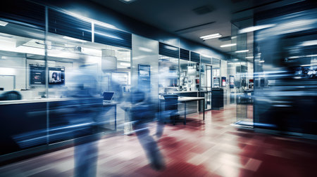 motion blurred police station interiorの素材