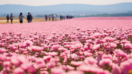 walking pink flower fieldの素材