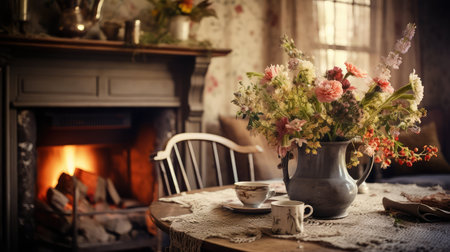 dining blurred country home interiorの素材