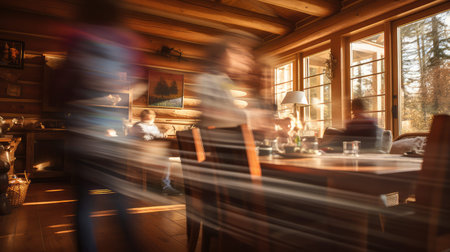 movement blurred log home interiorの素材