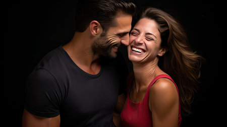 embrace smiling dark backgroundの素材