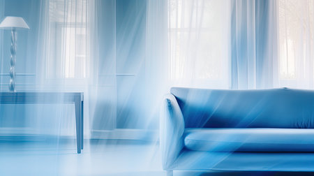 photograph blurred house interior blueの素材