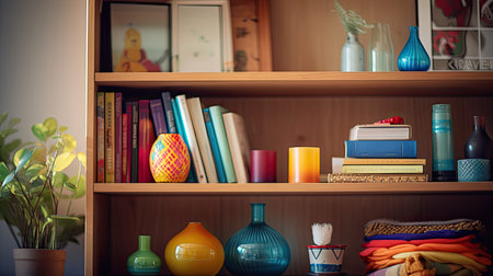 bookshelf blurred home interior closeupの素材