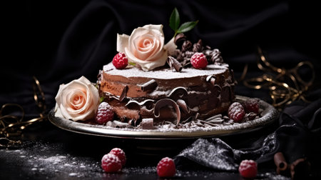 plated elegant desserts dark backgroundの素材