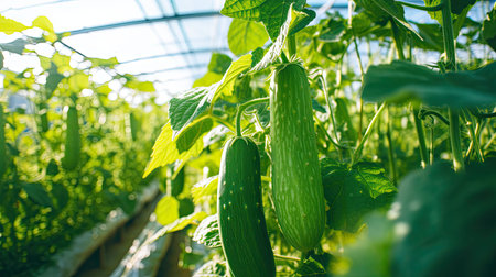 vibrant greenhouse cucumber backgroundの素材