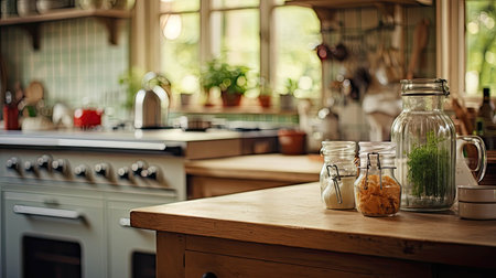 kitchen blurred country home interiorの素材