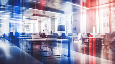 office blurred red white and blue interiorの素材