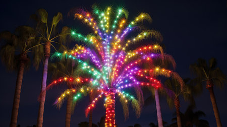 festive palm tree with christmas lightsの素材