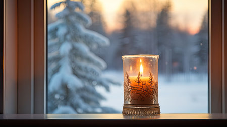 window christmas candle lightの素材