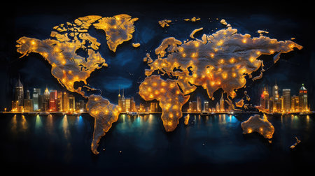 nightscape world map city lightsの素材