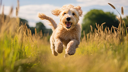 curly golden doodle dogの素材