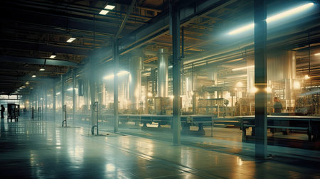 photograph blurred manufacturing plant interiorの素材
