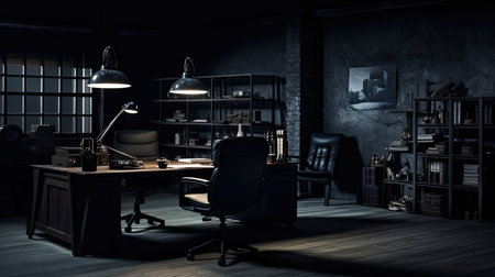 dimly dark office spaceの素材