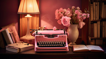 vintage pink typewriterの素材
