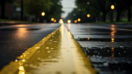 raindrops road yellow lineの素材