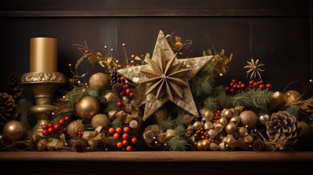 pinecones gold christmas starの素材