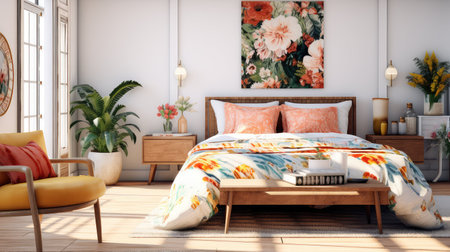 bedroom blurred mid century modern interiorの素材